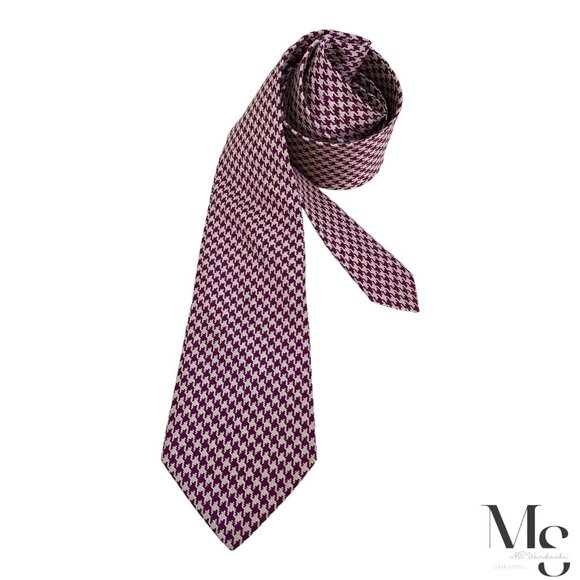 FRANCO BASSI Purple Houndstooth Luxury Silk Tie Hand Made In Italy W:3.5" EX CON - Picture 1 of 7